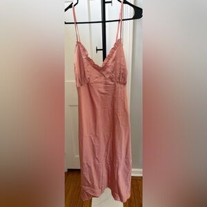 Japna Rose Pink Midi Slip Dress with Lace Trim